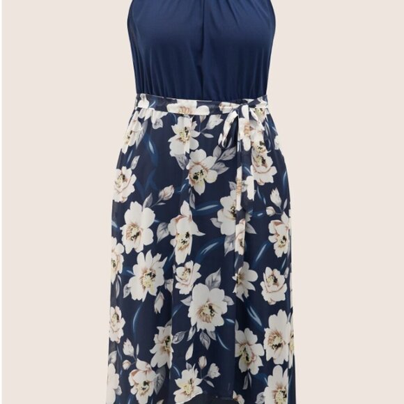 BloomChic Plus Size Floral Patchwork Halter Ties High Low Hem Dress - Picture 4 of 5